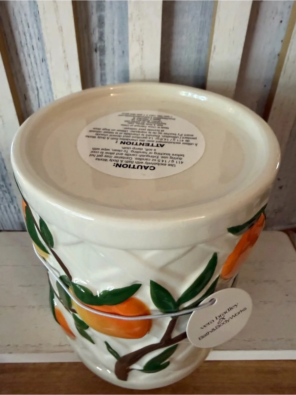 Bath & Body Works X Vera Bradley PEACH Tree Pedestal 3-Wick Candle Holder NWT